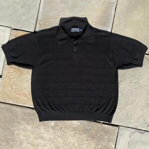 Y2K Black Silk Square Texture Polo Sweater